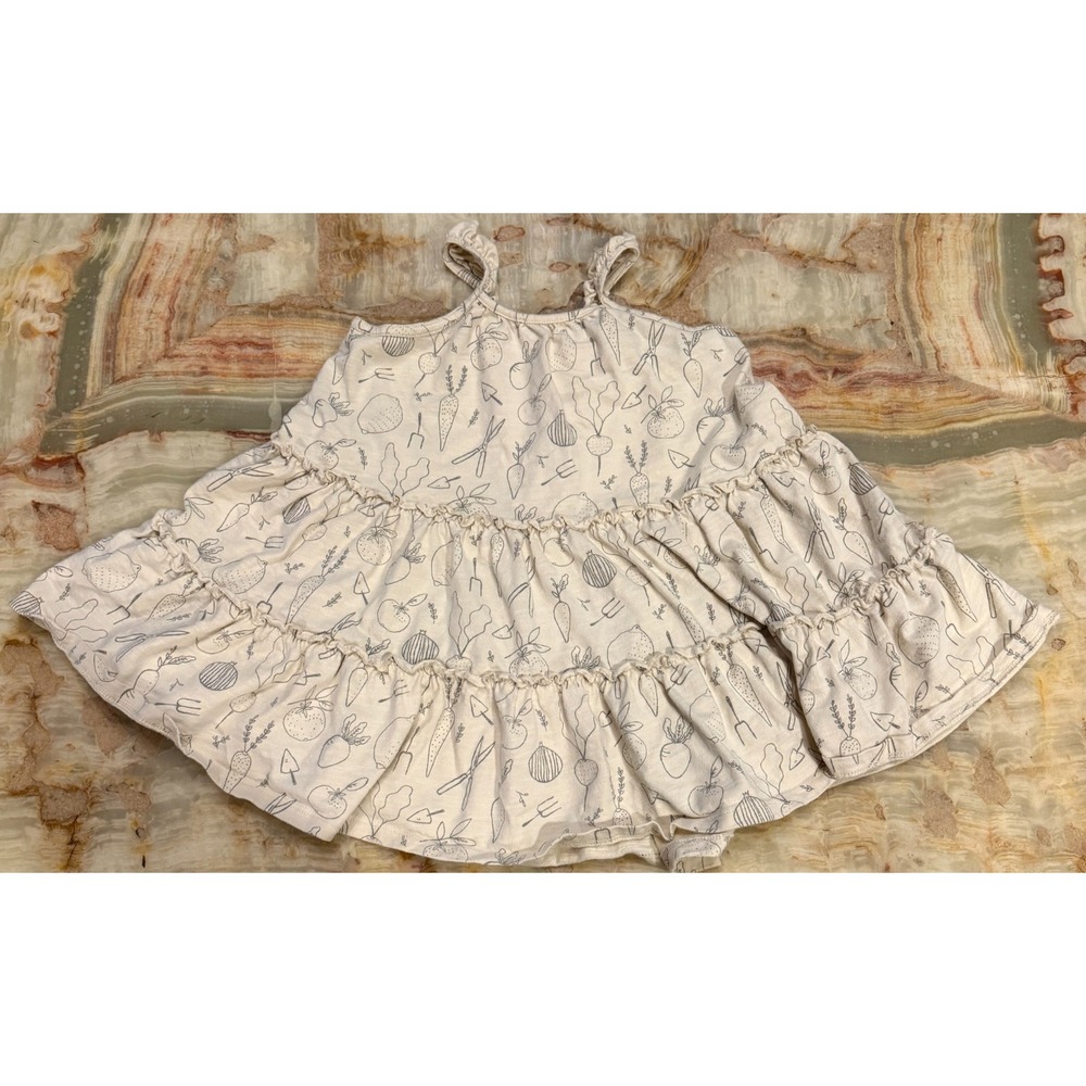 Rylee + Cru Girls Tiered Ruffle Dress Ivory Garden Vegetable Print Size 4-5Y